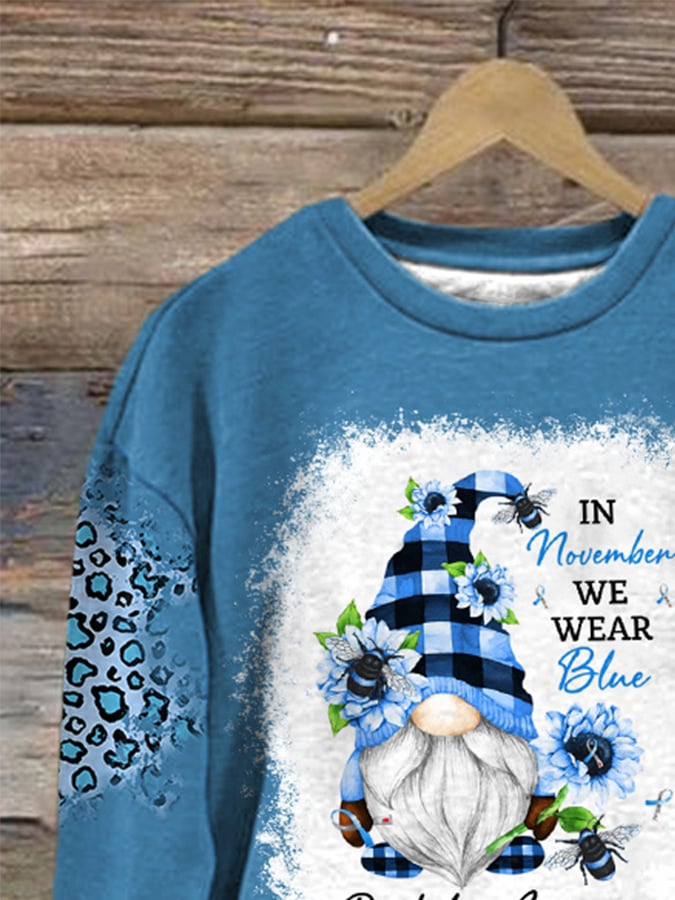 Retro Diabetes Awarenes In November We Wear Blue Gnome Sunflower Sweatshirt