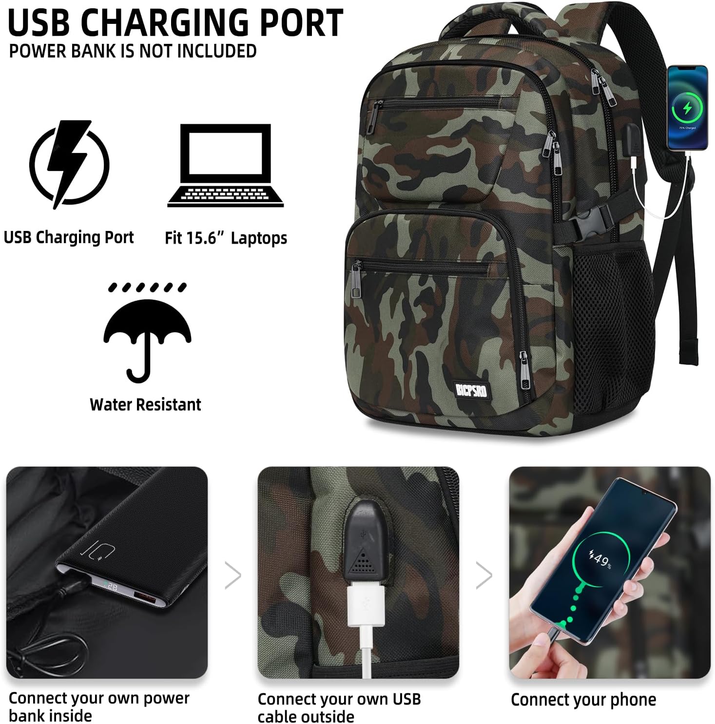Black backpack for school, School Backpack for boys teens, Backpacks for men, College high middle school bookbag Fits15.6 Inch Laptop with USB Charging Port, Boys backpack, Book bag