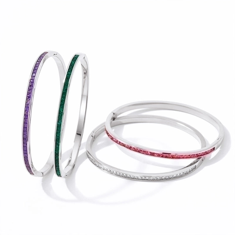 3 Pieces Classic Style Solid Color 304 Stainless Steel 16K Gold Plated White Gold Plated Gold Plated Artificial Gemstones Bangle In Bulk