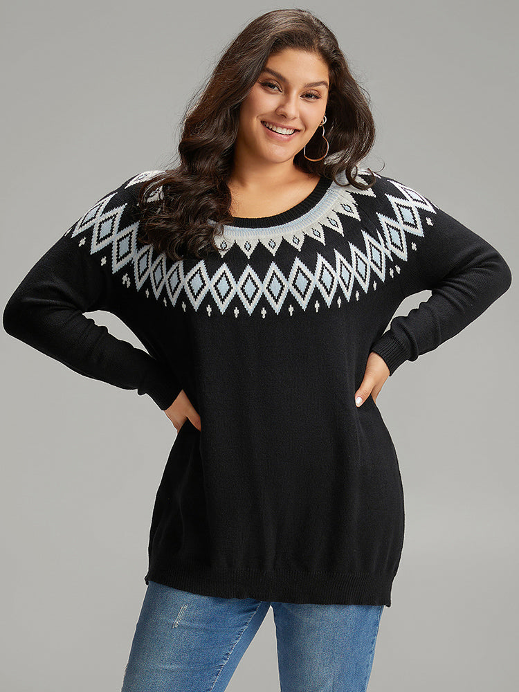 Supersoft Essentials Geo Contrast Raglan Sleeve Pullover