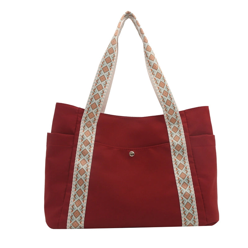 Women's Canvas Solid Color Basic Zipper Tote Bag