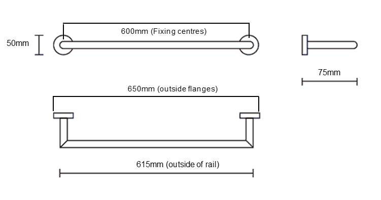 Greens Astro II Single Towel Rail 600mm - Brushed Brass