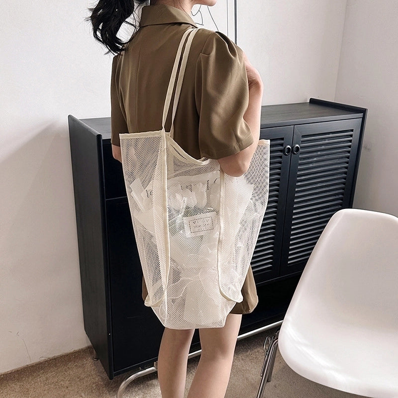 Women's Large Gauze Solid Color Basic Classic Style Open Tote Bag
