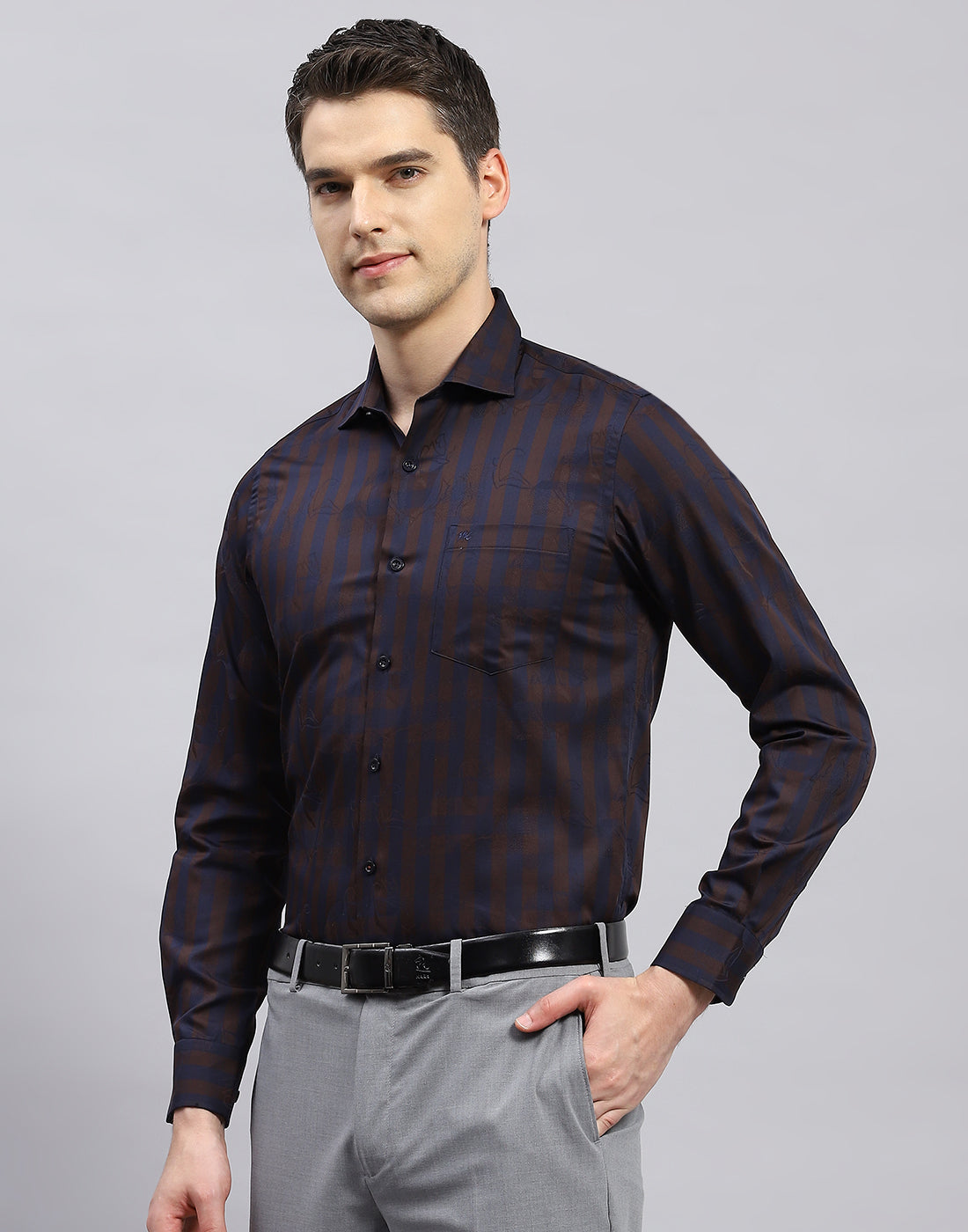 Men Brown Check Collar Full Sleeve Shirt