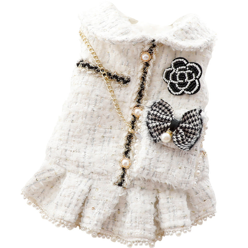 Pearl Flower Bowknot Decor Dog Cat Dress