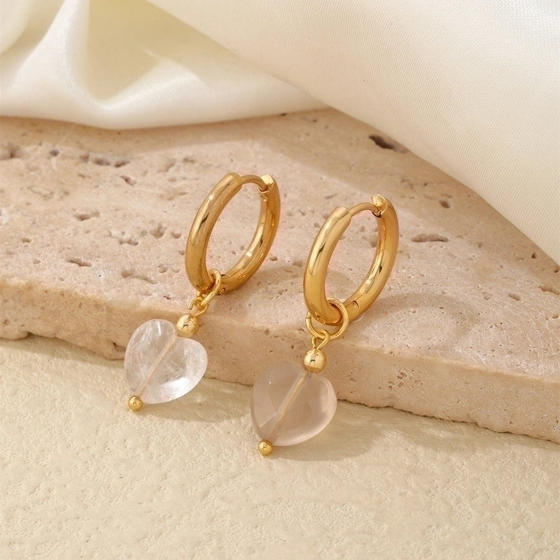 1 Pair Vintage Style Minimalist Heart Shape Plating 304 Stainless Steel Natural Stone Drop Earrings