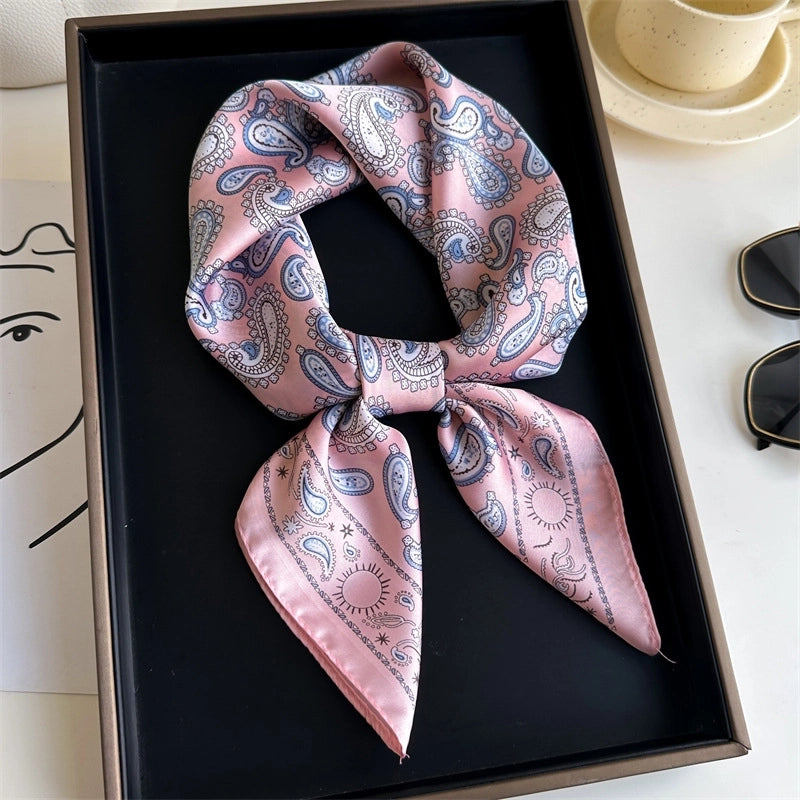 Unisex Casual Minimalist Stripe Flower Polyester Satin Printing Silk Scarf