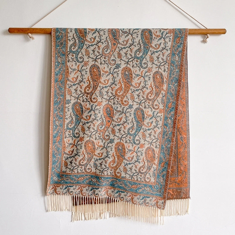New Ethnic Style Vintage Tassel Shawl Autumn And Winter External Dual-Use Scarf Women's Travel Vacation Photo Cape
