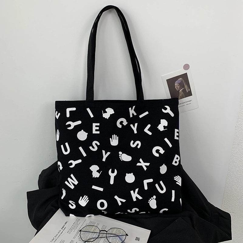 Women's Large Canvas Color Block Streetwear Square Zipper Shoulder Bag