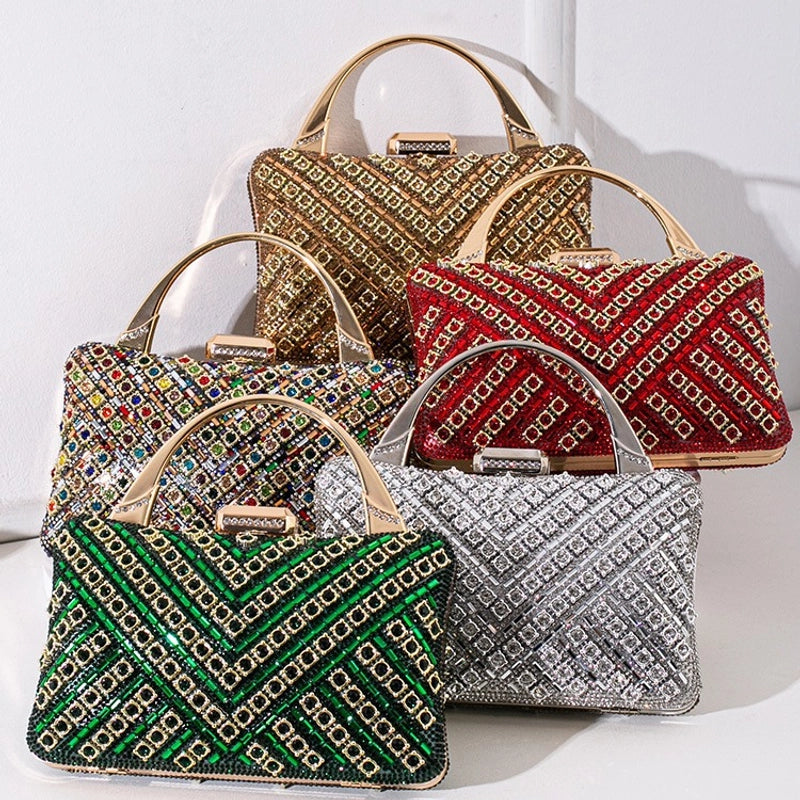 Silver Gold Red Nylon Color Block Square Evening Bags