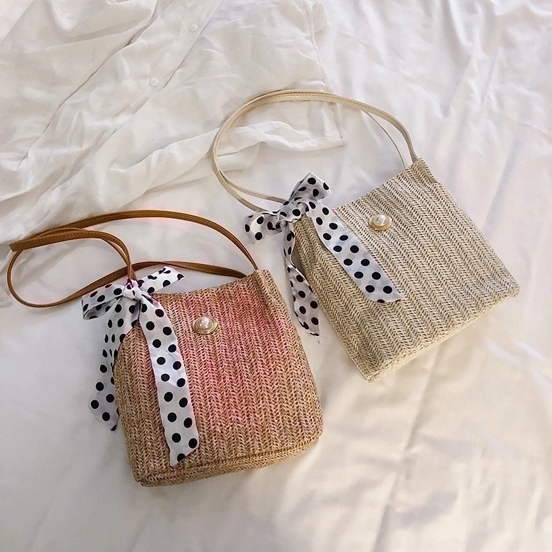 Women's All Seasons Straw Vacation Bucket Bag