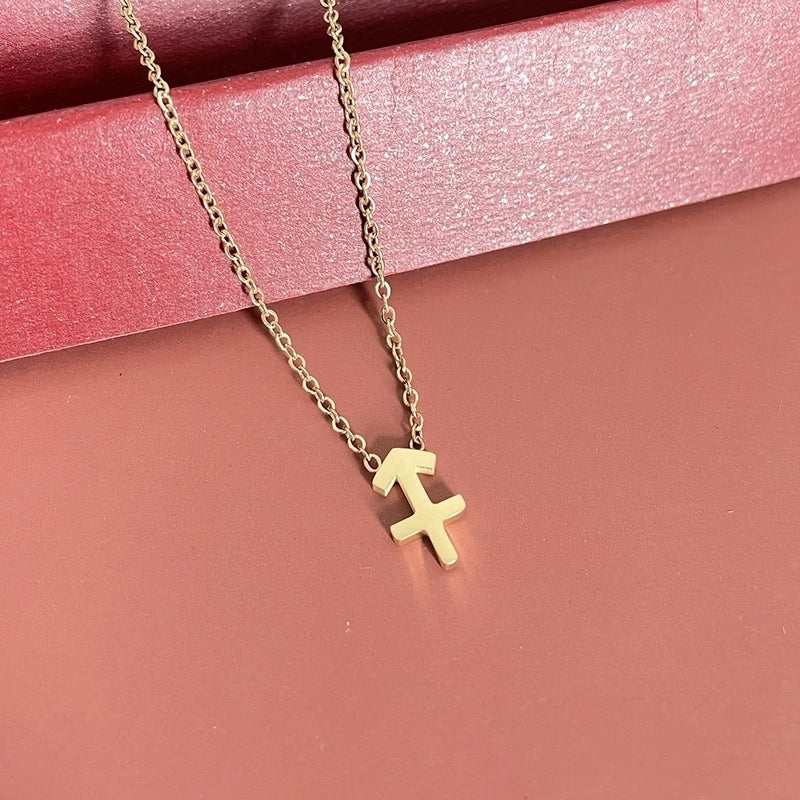 Simple Fashion Twelve Constellation Stainless Steel Geometric Necklace