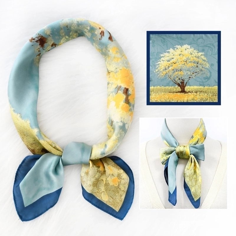 2 Pieces Women's Elegant Plaid Flower Horse Satin Silk Scarf