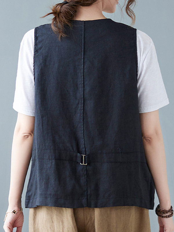 Simple Loose V-Neck Solid Color Vest