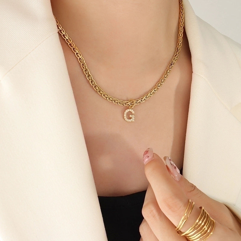 Fashion Letter 304 Stainless Steel Copper Zircon 18K Gold Plated Plating Pendant Necklace