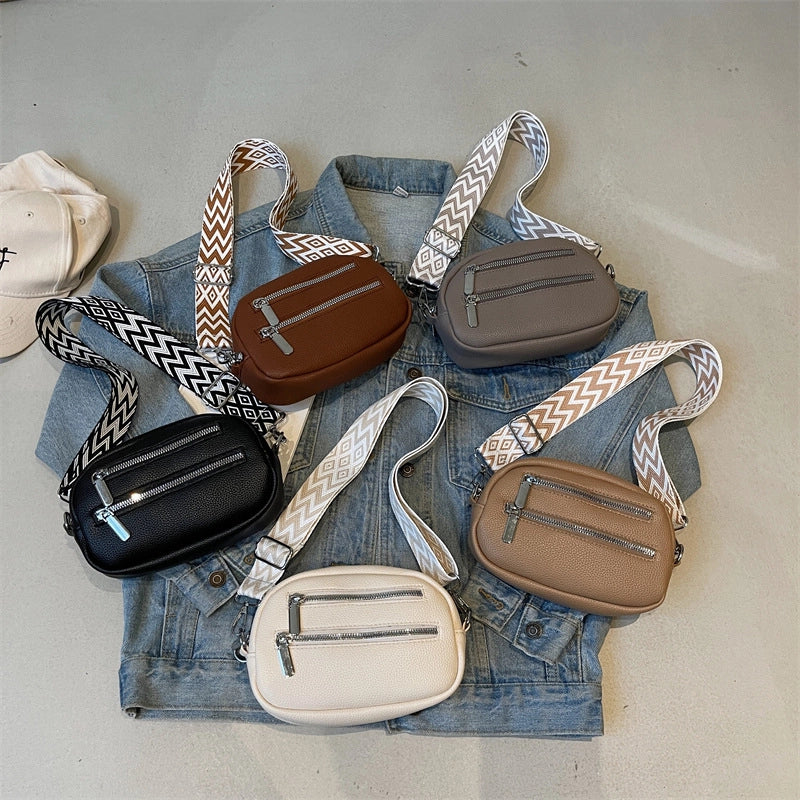 Women's PU Solid Color Elegant Basic Streetwear Sewing Thread Square Zipper Shoulder Bag
