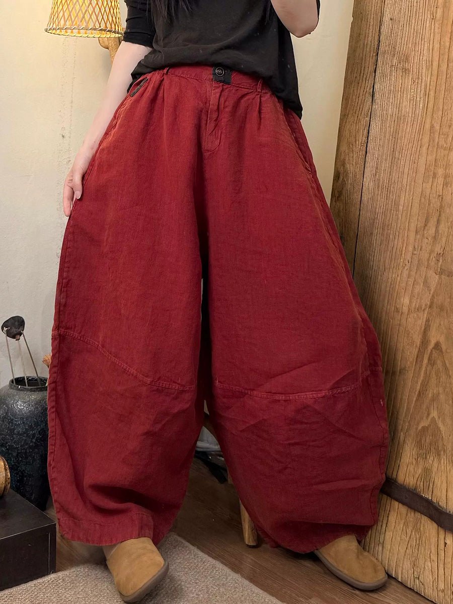 Women Summer Pure Color 100%Linen Harem Pants