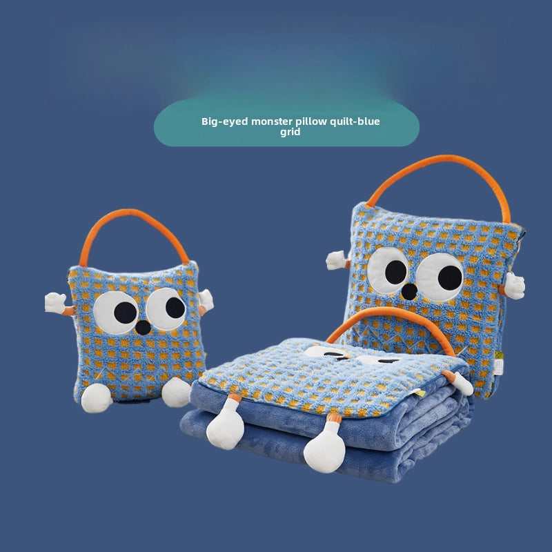 Big Eye Monster Embroidered Lambswool Blanket Dopamine Lunch Break Office Car Cushion Pillow Blanket