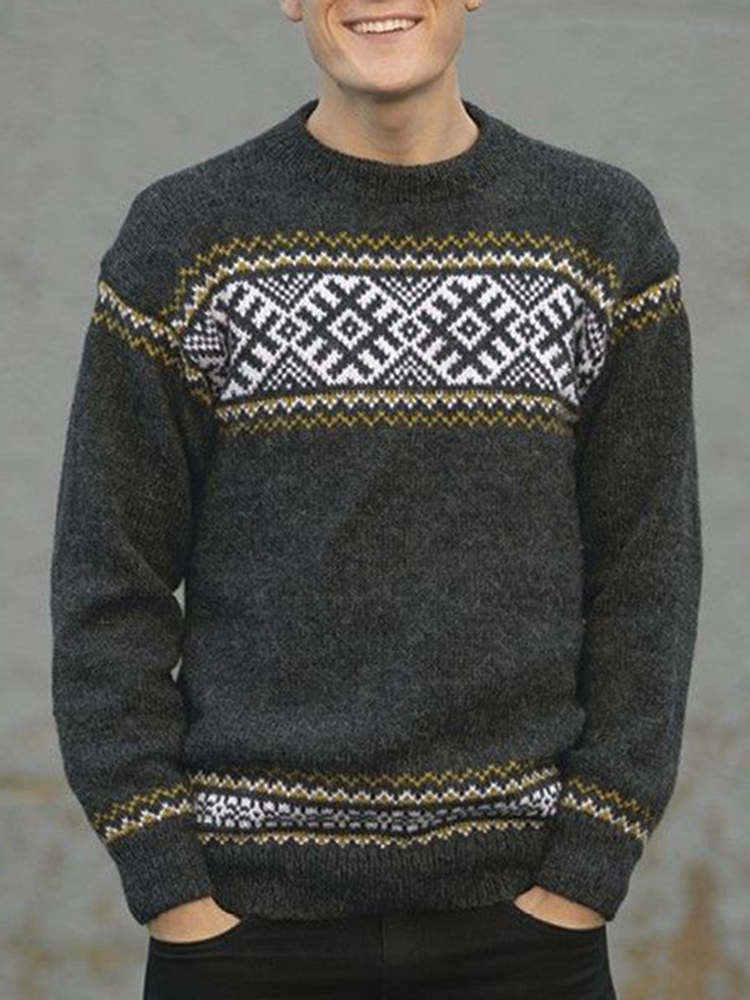 Vintage Knitted Jacquard Iceland Crew Neck Sweater