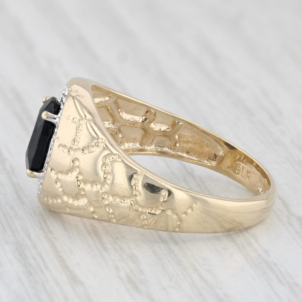 Onyx Diamond Halo Ring 10k Yellow Gold Nugget Band Size 8.75