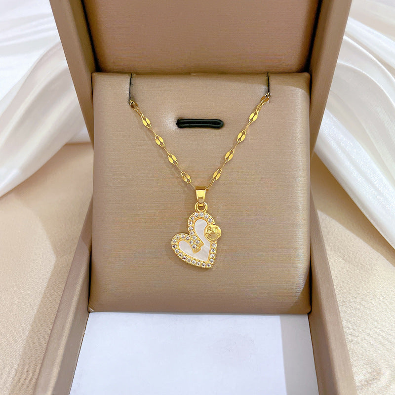 Cartoon East Asia Symbol Lucky Cat Geometric Titanium Steel Diamond Inlay Necklaces