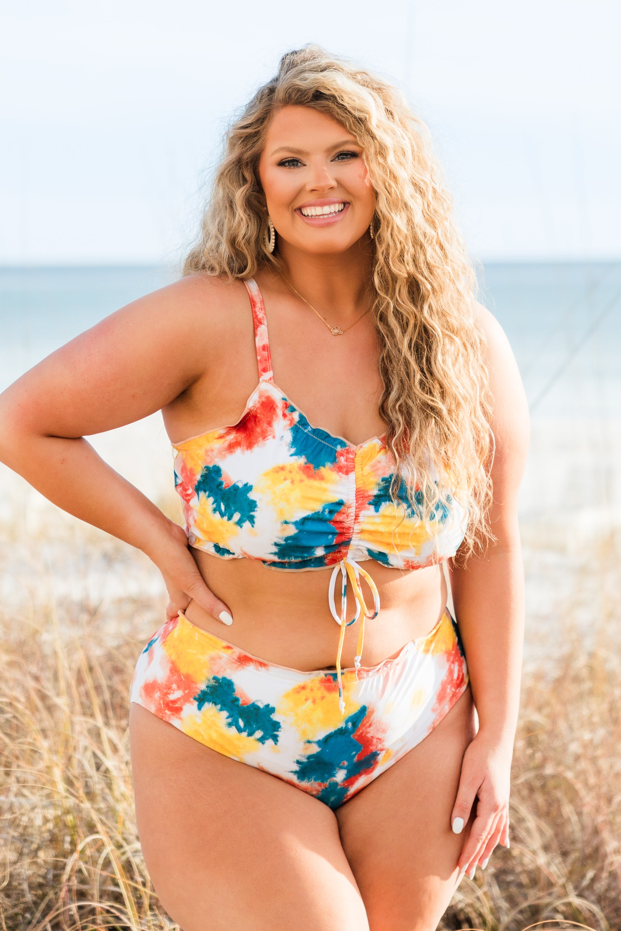 Coast Is Calling Swim Top. Tie-Dye Orange