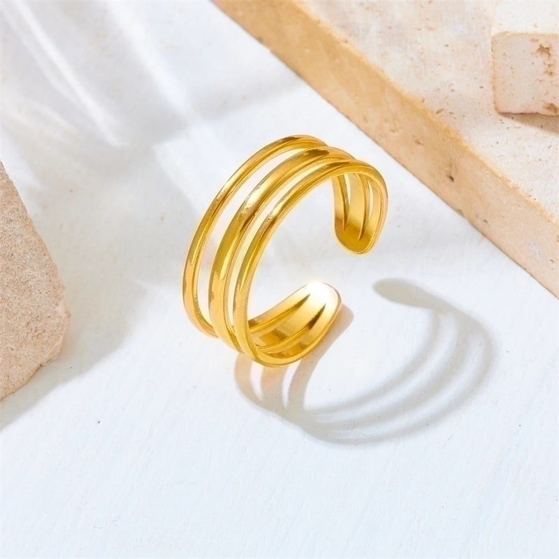 Titanium Steel 18K Gold Plated Minimalist Inlay Circle Rhinestones Open Rings