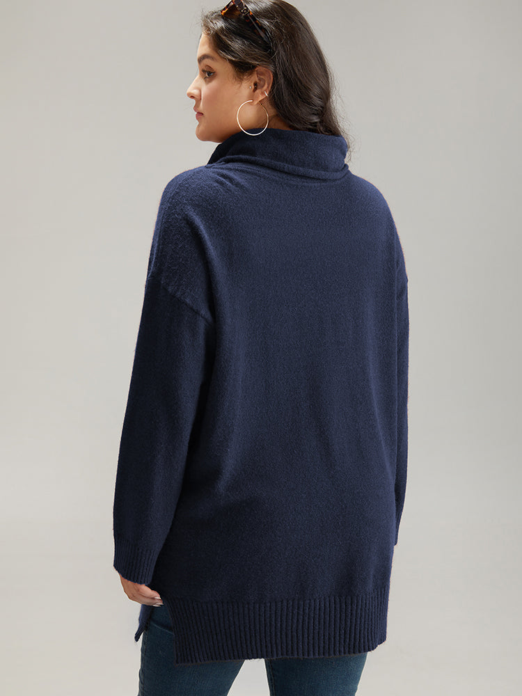 Anti-Pilling Split Side Turtle Neck Pullover