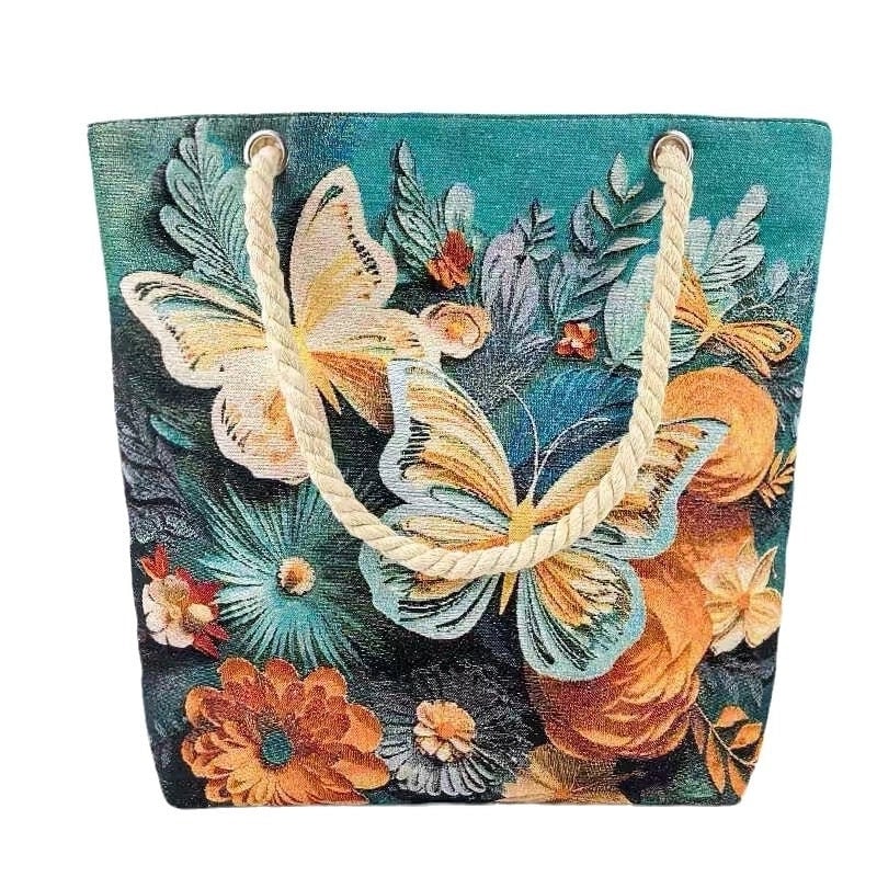 Women's Medium Canvas Butterfly Basic Classic Style Square Zipper Shoulder Bag