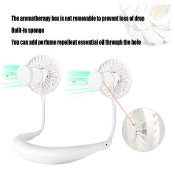 Sports Fan Portable Neck Fan. Color Changing LED. with Aromatherapy. 360° Free Rotation. and Lower Noise Strong Airflow Headphone Design for Sport. Office. Home. Outdoor. Travel. etc.