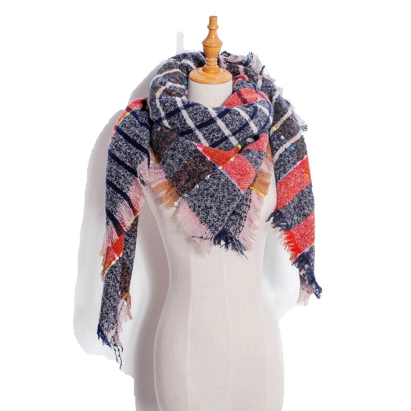 Hot New Autumn And Winter Square Scarf Split Women's Shawl Bristle Triangular Binder Plaid Scarf