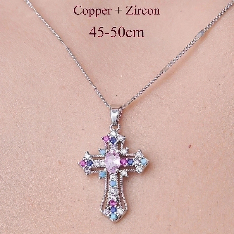 Minimalist Cross Heart Shape Crown Stainless Steel Titanium Steel Polishing Plating Inlay Zircon Pendant Necklace