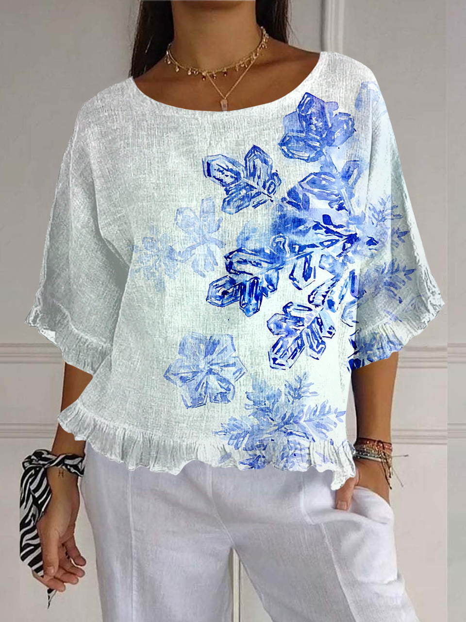 Blue Diabetes Awareness Print Ruffle Top