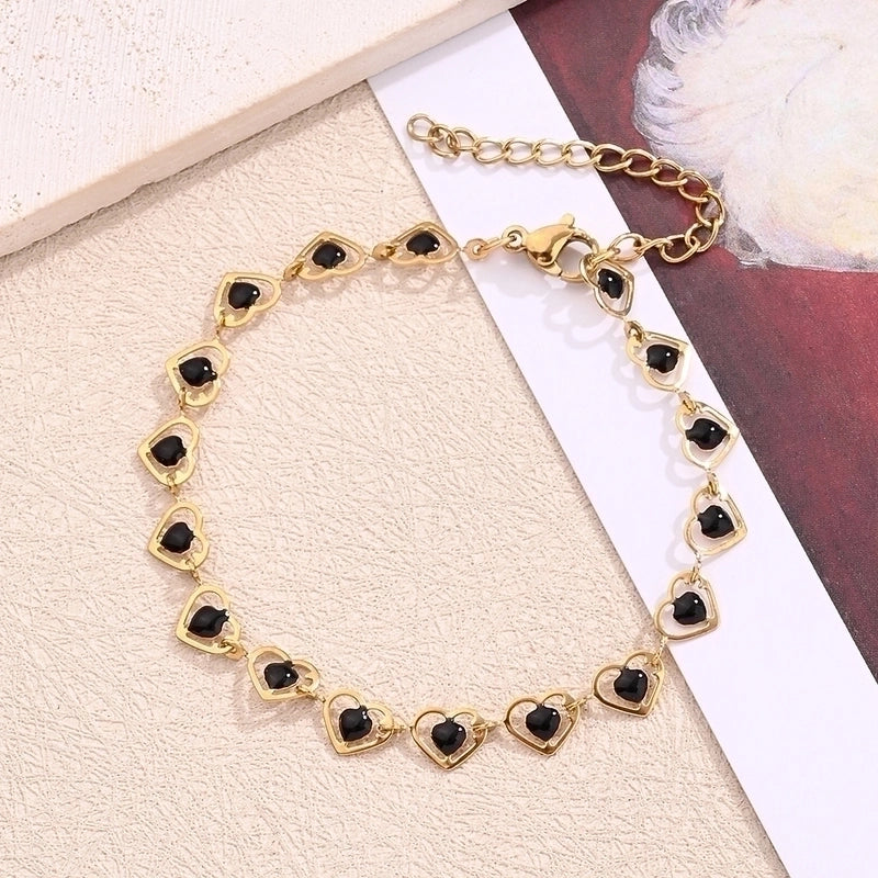Bohemian Minimalist Double Heart Simple 304 Stainless Steel 18K Gold Plated Bracelets In Bulk