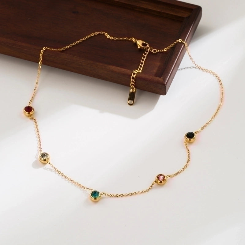 2 Pieces Vintage Style Minimalist Round Heart Shape Butterfly Stainless Steel Plating Inlay Zircon 18k Gold Plated Necklace