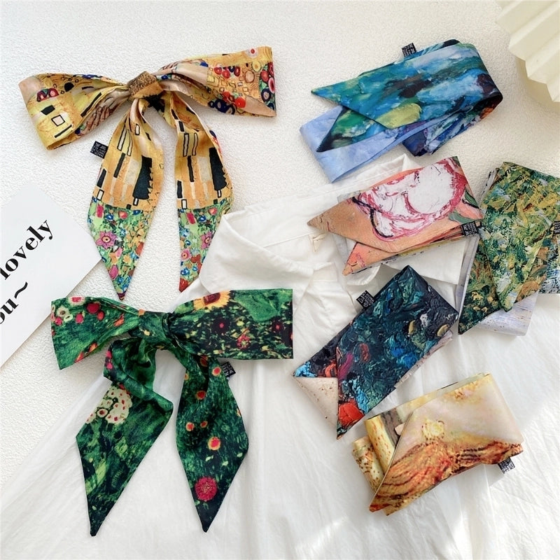 Women's Sweet Oil Painting Polyester Silk Scarves