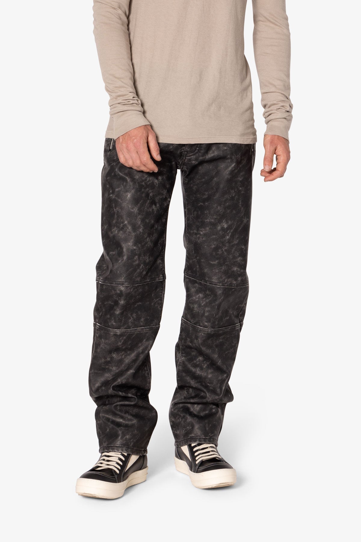 V706 Washed Leather Pants - Black