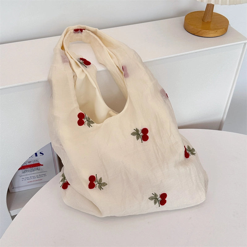 Women's Polyester Cherry Bow Knot Cute Square Open Shoulder Bag
