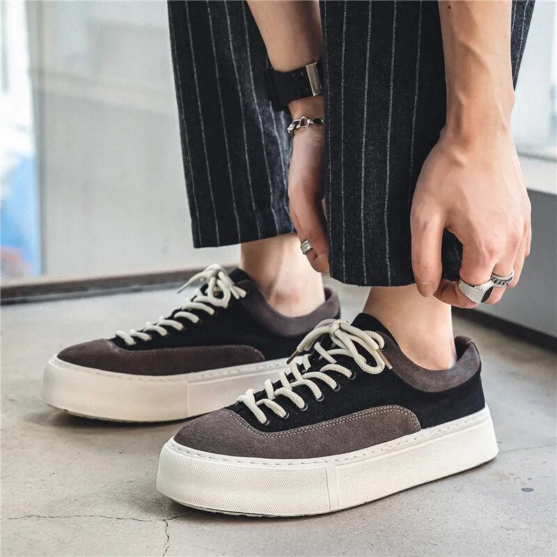 Advbridge Japanese Style Men Canvas Sneakers Harajuku Low-top Platform Vintage Fashion Casual Shoes Mixed Color Student New Male Footwear