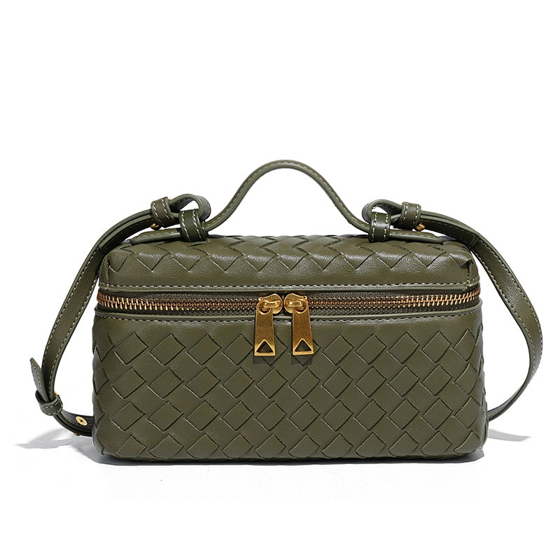 Women's PU Solid Color Classic Style Streetwear Weave Square Zipper Shoulder Bag Handbag