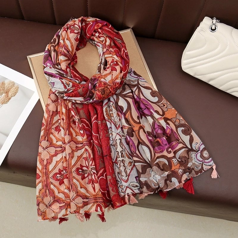 Women'S Bohemian Geometric Cotton And Linen Scarf