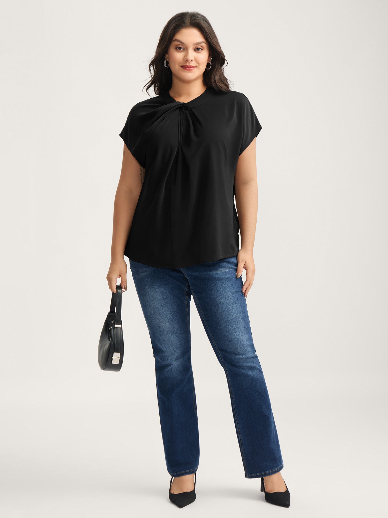 Solid Twist Neck Slit Blouse