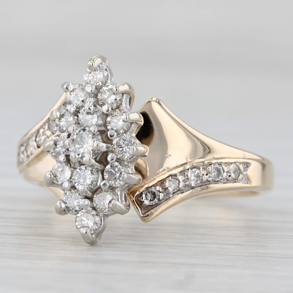 0.60ctw Diamond Cluster Bypass Ring 10k Yellow Gold Vintage Engagement