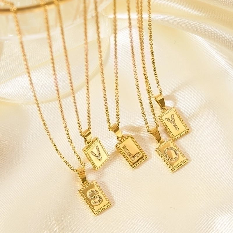 304 Stainless Steel Sweet Polishing Plating Inlay Letter Diamond Necklace
