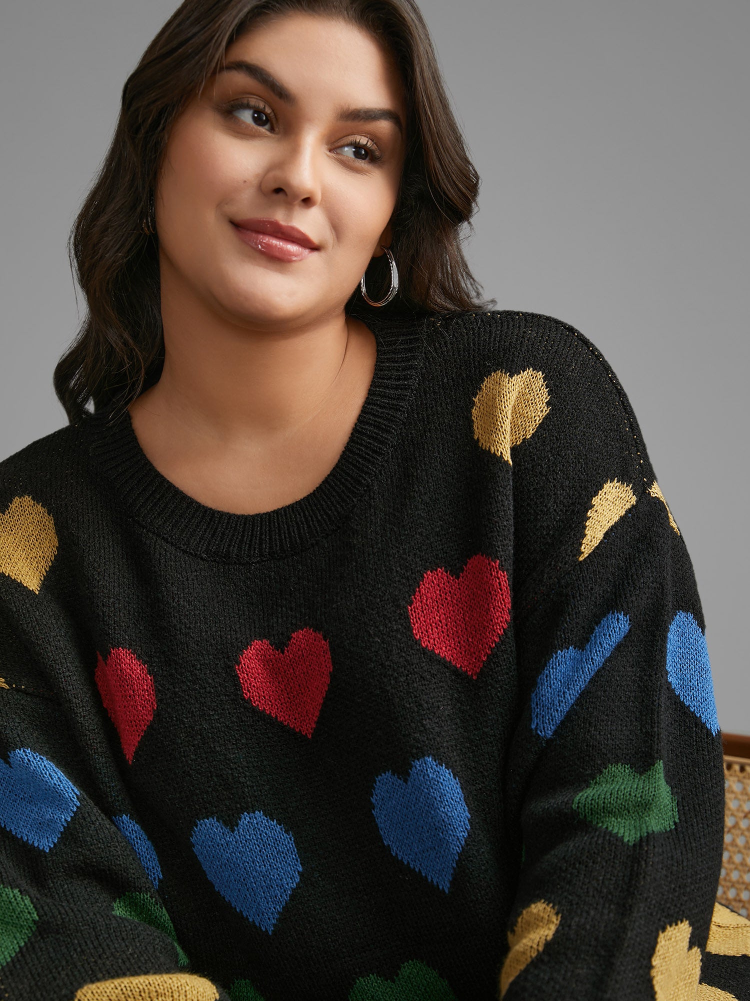 Colored Heart Drop Shoulder Sleeve Pullover