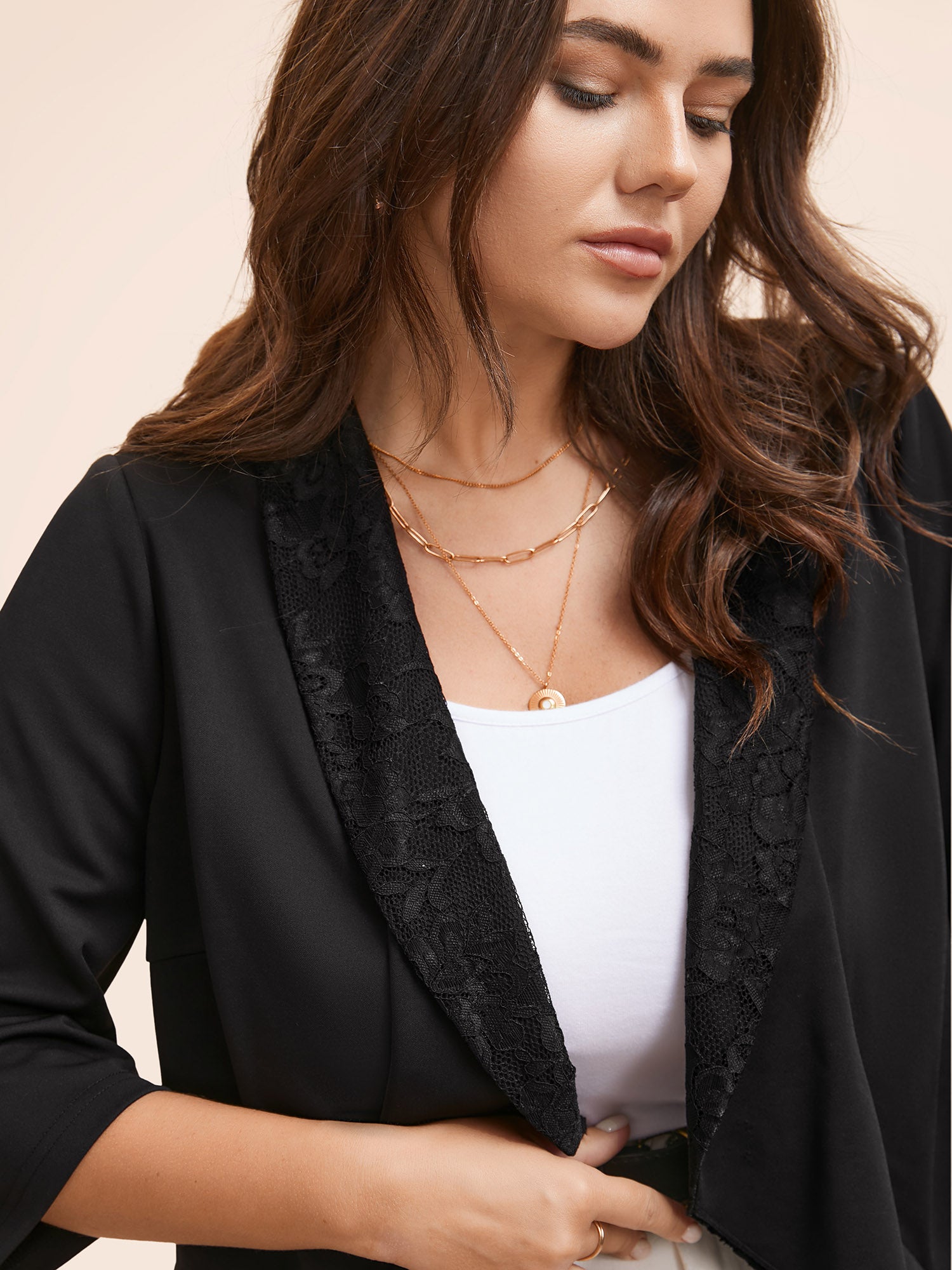 Suit Collar Lace Patchwork Blazer