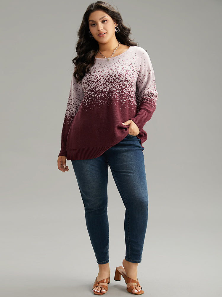 Ombre Contrast Heather Round Neck Pullover