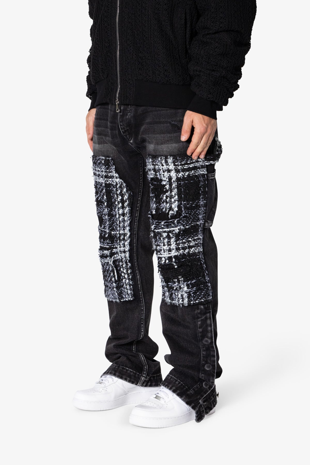 V675 Knitted Western Patch Denim - Black