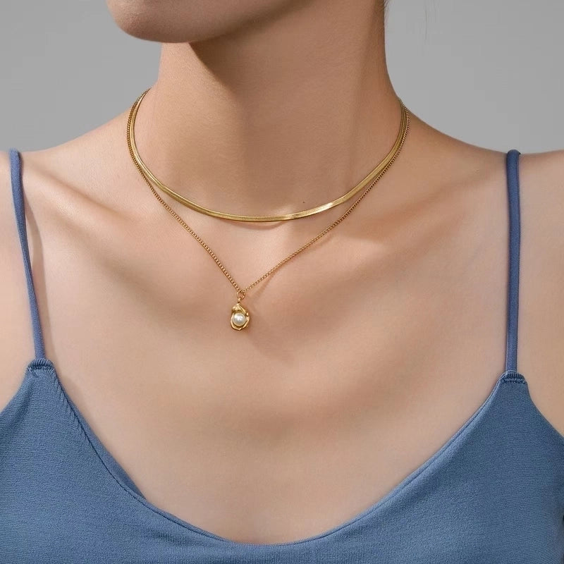 Sweet Minimalist Pea 304 Stainless Steel Acrylic 18K Gold Plated Plating Inlay Earrings Necklace Jewelry Set
