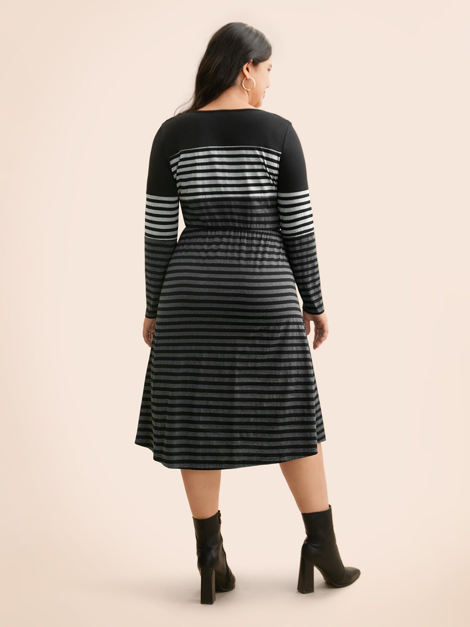 Striped Contrast Elastic Waist Midi Dress